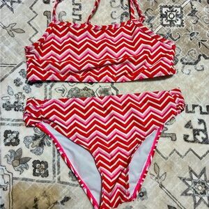 Chevron Pattern Kids Swim Bikini - Red and Pink
